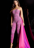 Beaded Jumpsuit With Draped Ombre Cape 42556 pre order up to 3 months